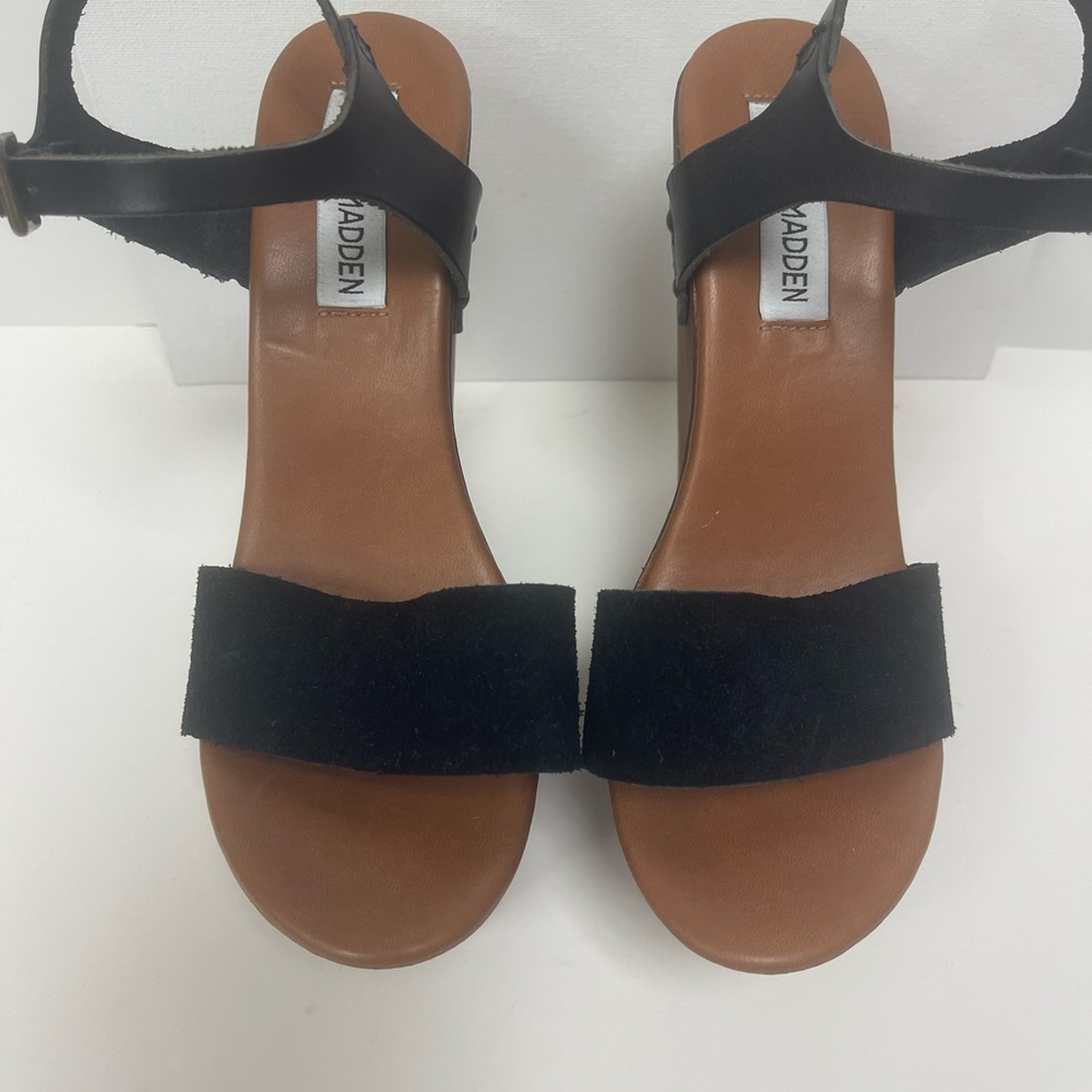Steve Madden Black and Brown Wedge Sandals